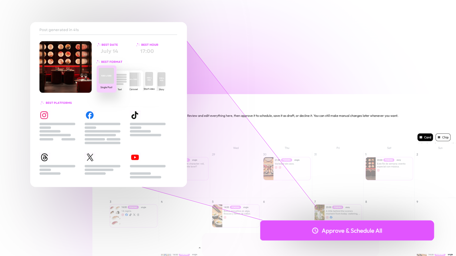 Approving and scheduling a post in Aissistant