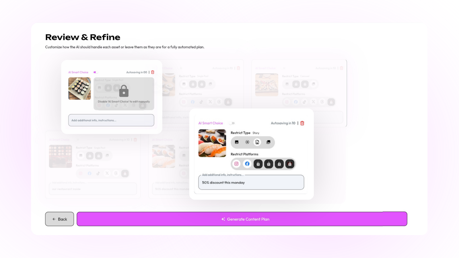 Fine-tuning platform, format and timing for individual files in Aissistant